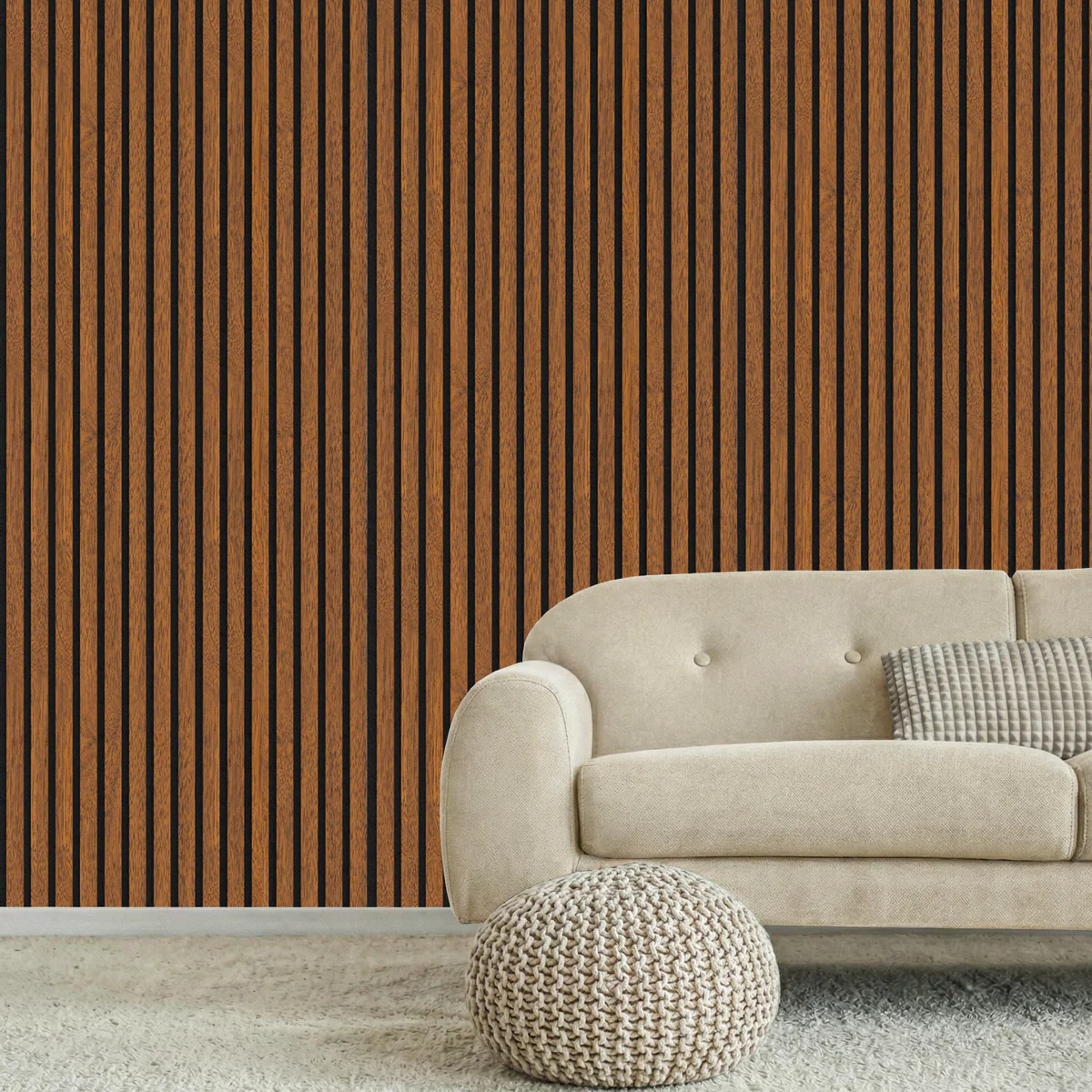 Acoustic Slatted Wood Wall Panel | 2×9 Ft | Walnut