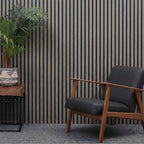 Acoustic Slatted Wood Wall Panel | 2×9 Ft | Washed Grey
