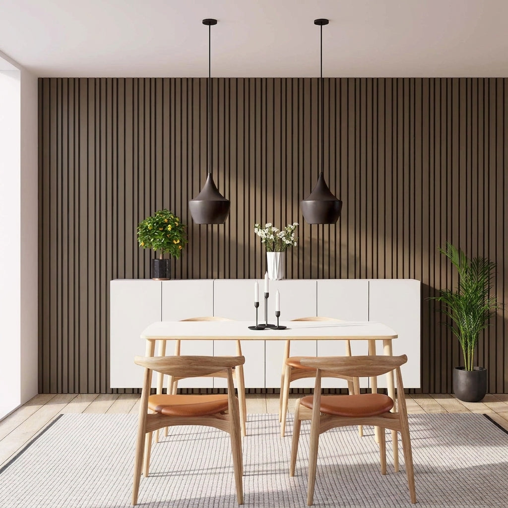 Acoustic Slatted Wood Wall Panel | 2×9 Ft | Black Walnut