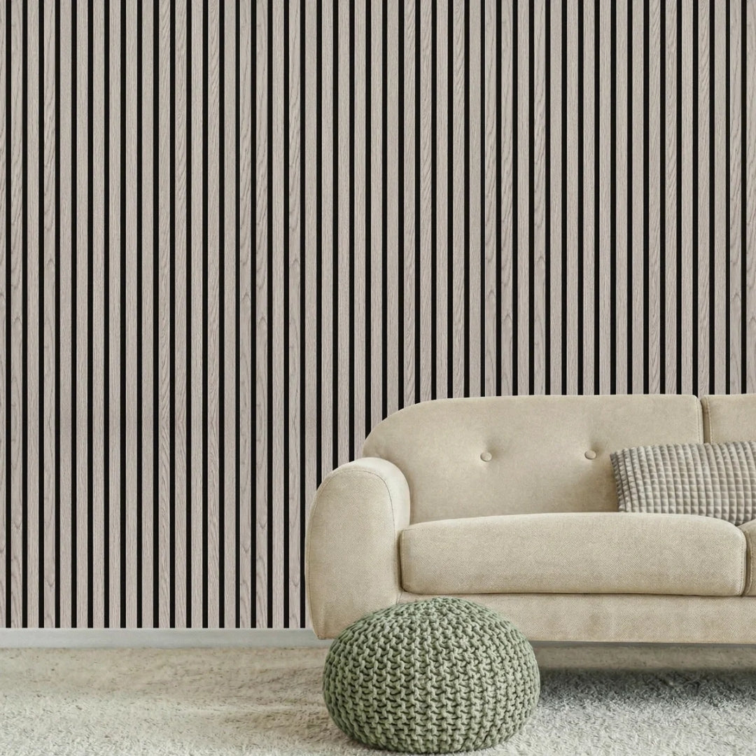Acoustic Slatted Wood Wall Panel | 2×9 Ft | Grey Oak