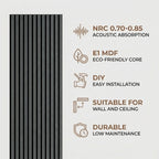 Acoustic Slatted Wood Wall Panel | 2×9 Ft | Charcoal Black