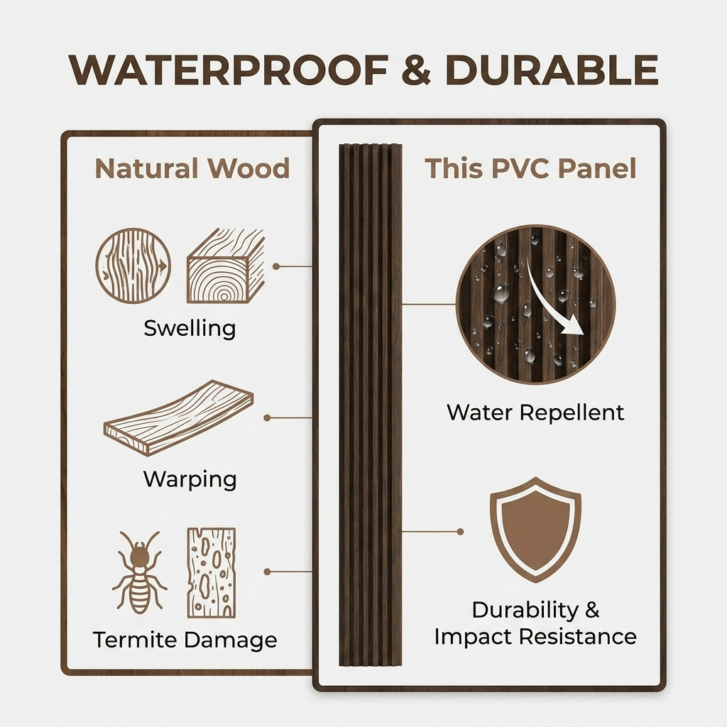 PVC Wall Grille Panel | 108 x 6.5 Inches | Walnut