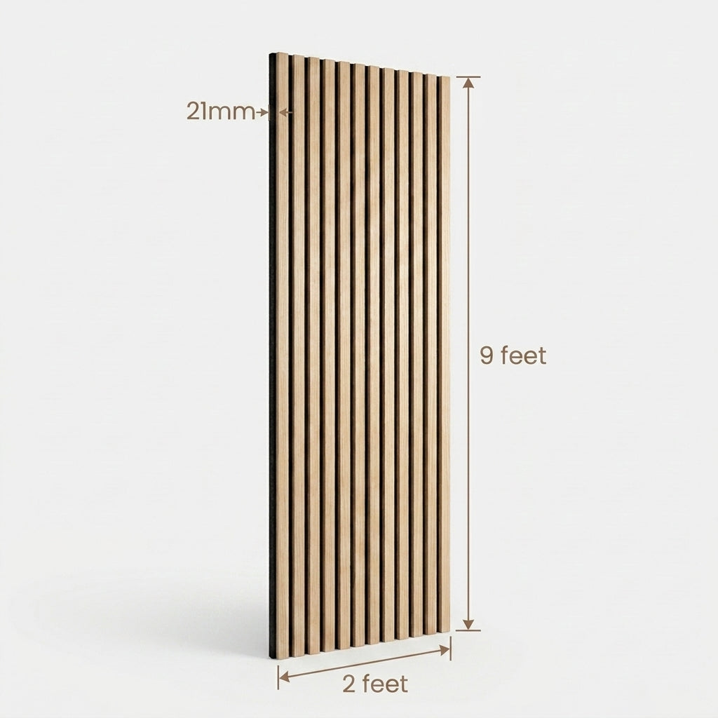 Acoustic Slatted Wood Wall Panel | 2×9 Ft | Light Oak
