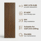 Acoustic Slatted Wood Wall Panel | 2×9 Ft | Walnut