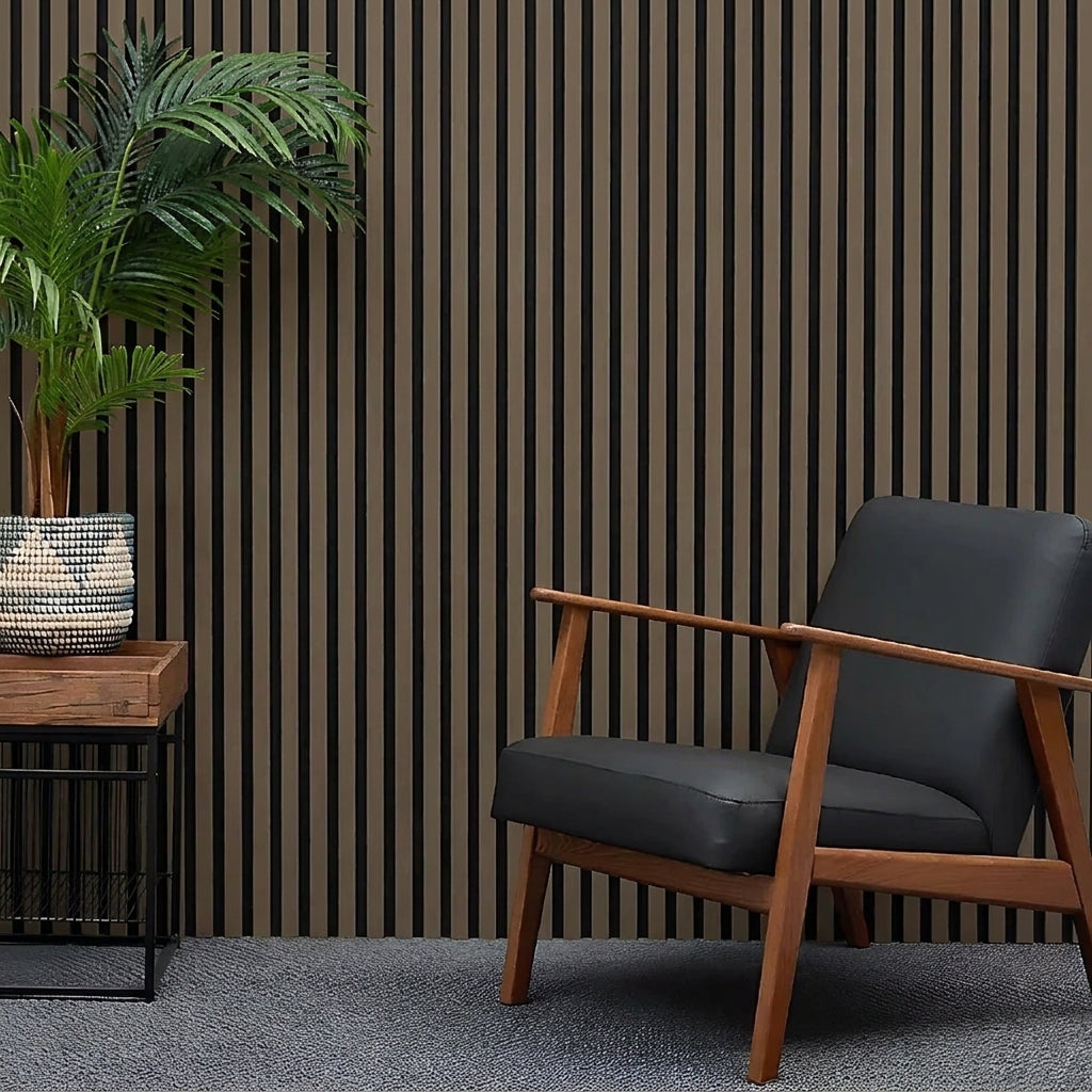 Acoustic Slatted Wood Wall Panel | 2×9 Ft | Black Walnut