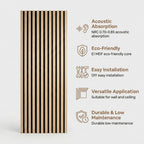 Acoustic Slatted Wood Wall Panel | 2×9 Ft | Light Oak