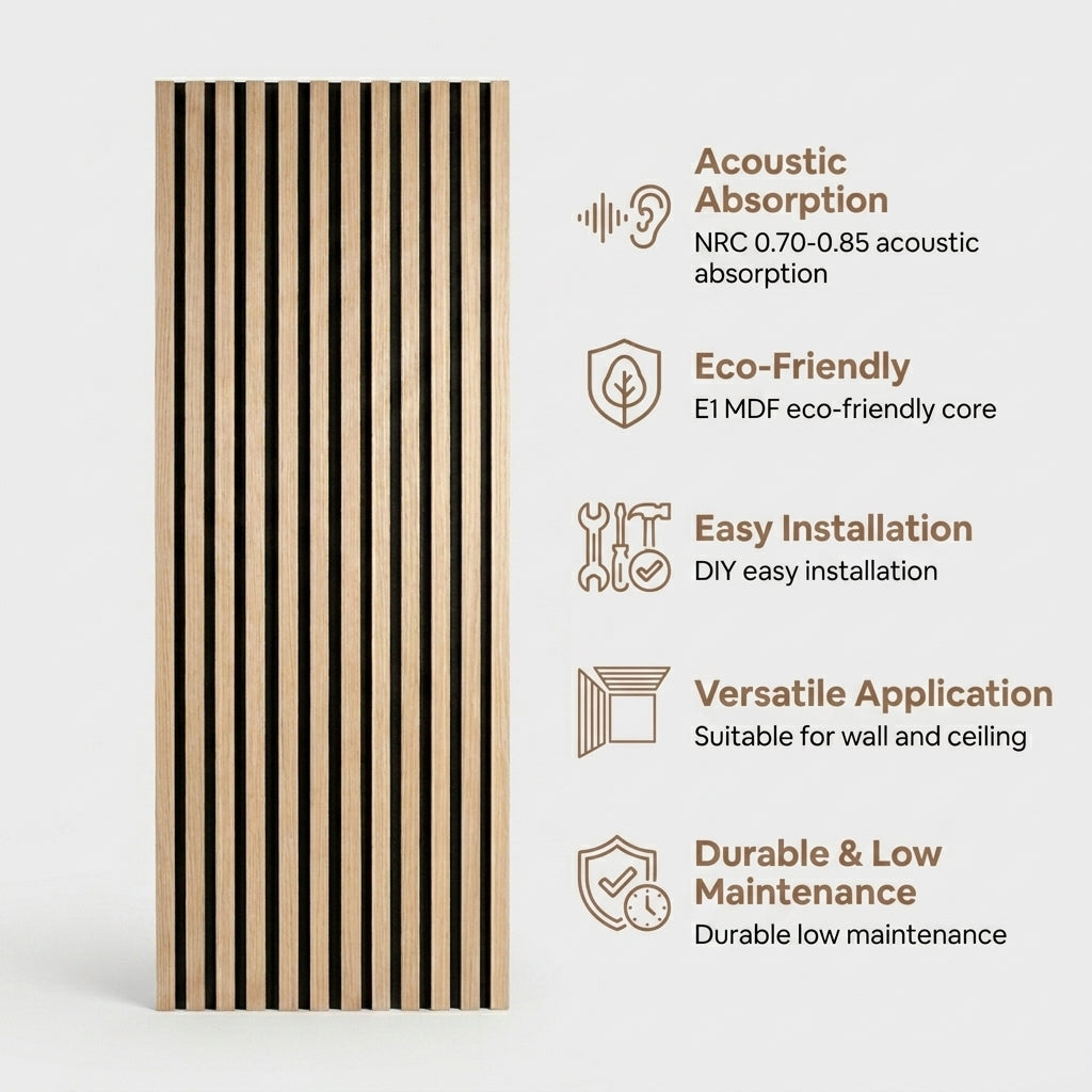 Acoustic Slatted Wood Wall Panel | 2×9 Ft | Light Oak
