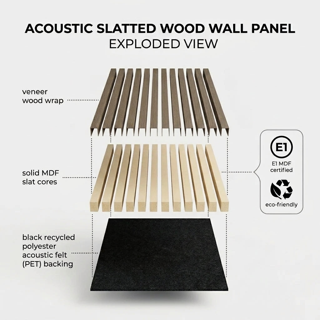 Acoustic Slatted Wood Wall Panel | 2×9 Ft | Black Walnut