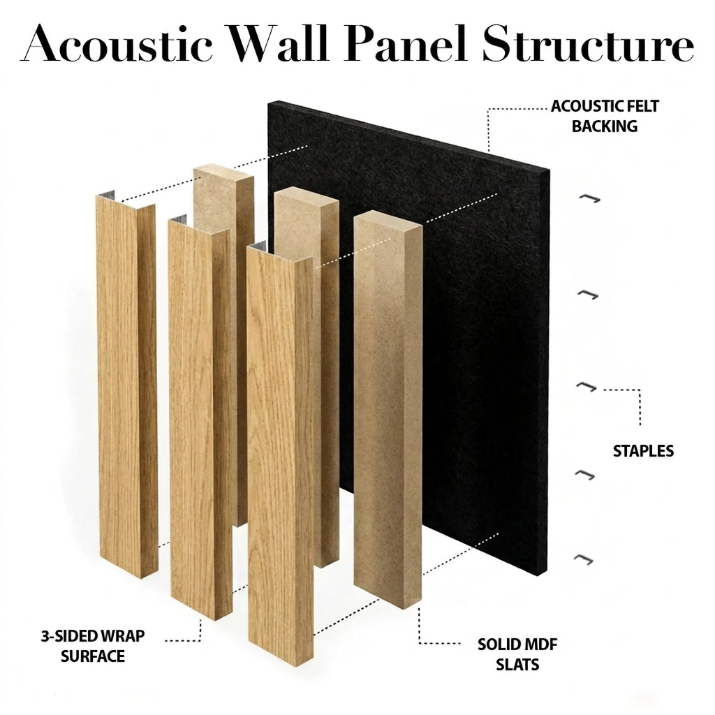Acoustic Slatted Wood Wall Panel | 2×9 Ft | White Oak