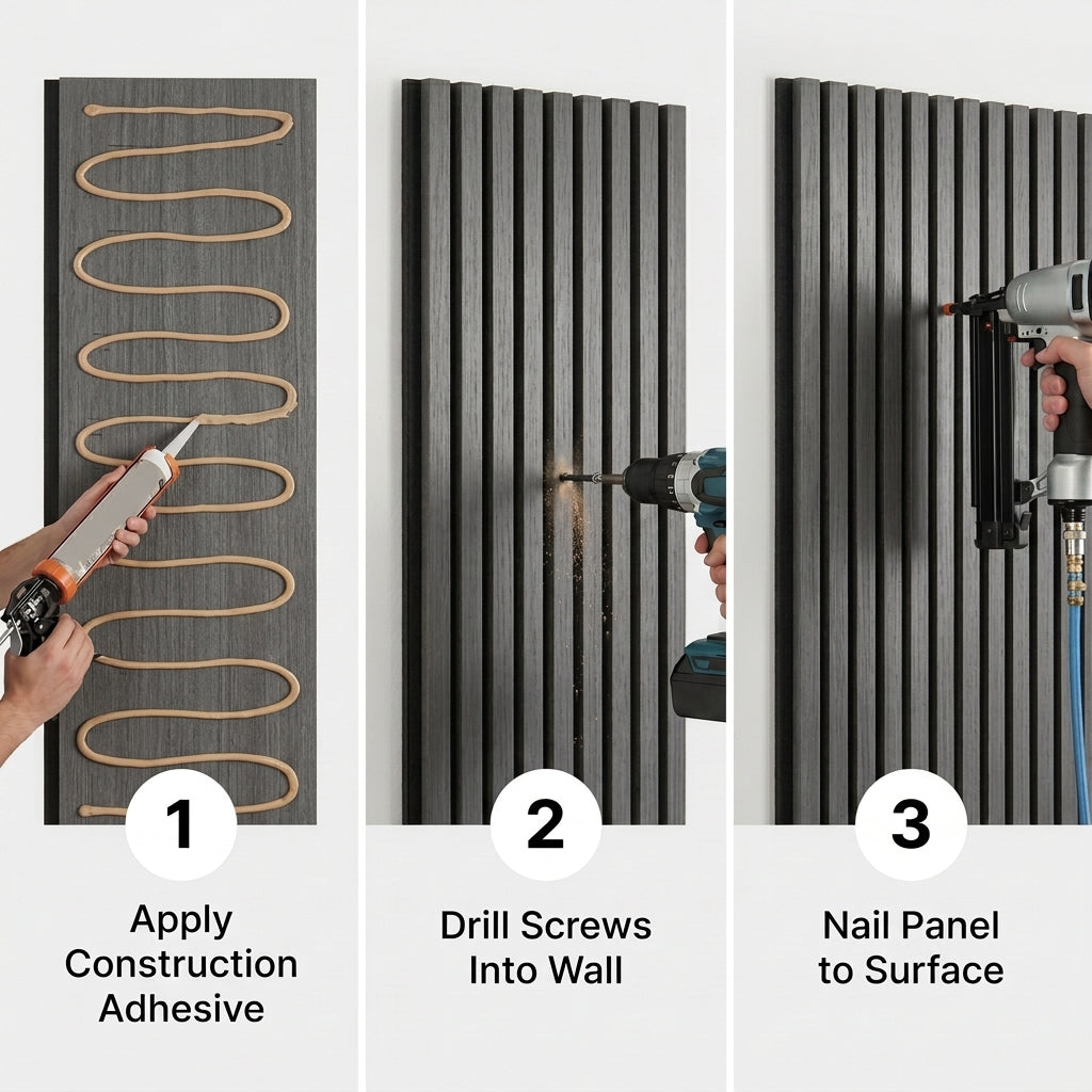 Acoustic Slatted Wood Wall Panel | 2×9 Ft | Charcoal Black
