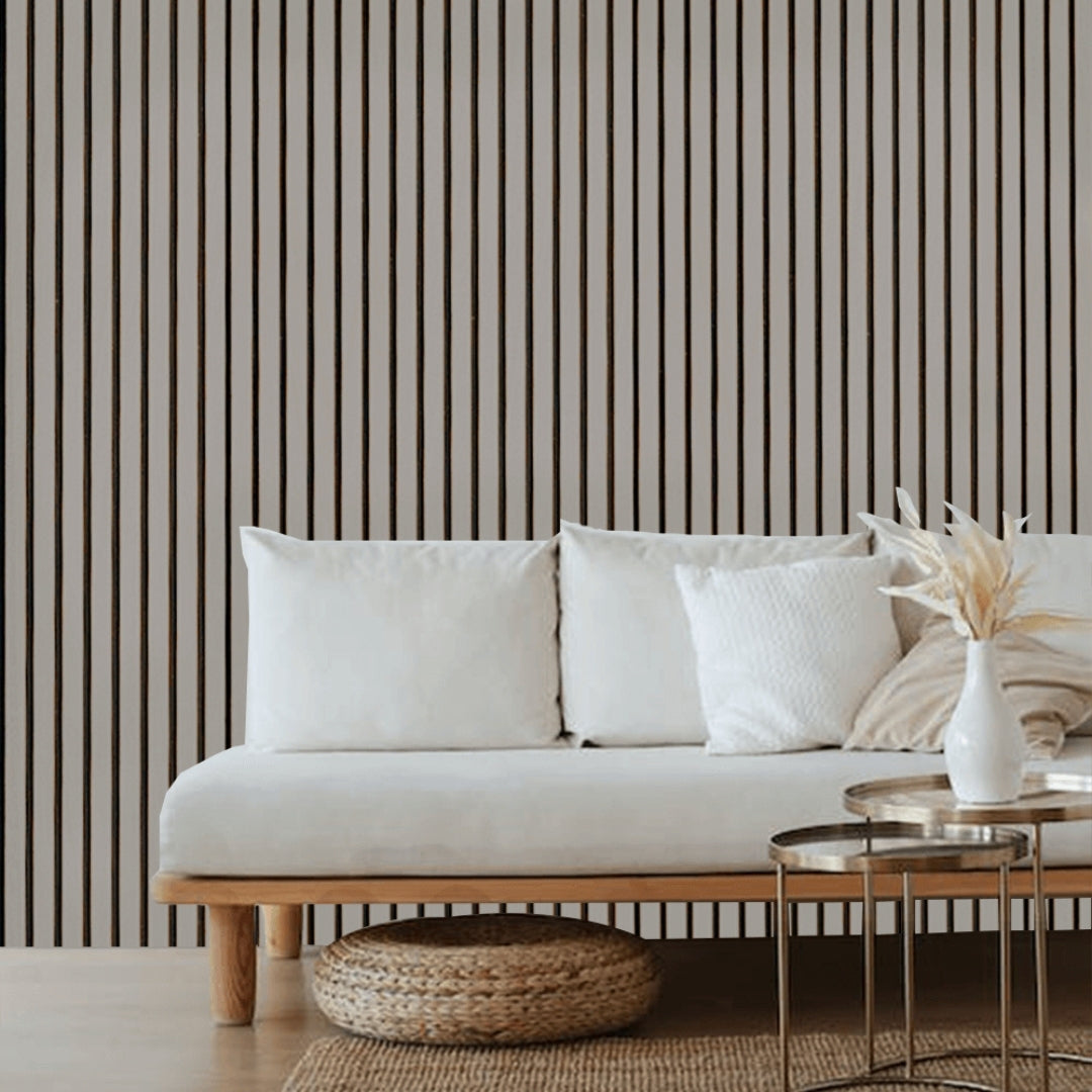 Acoustic Slatted Wood Wall Panel | 2×9 Ft | Grey Oak