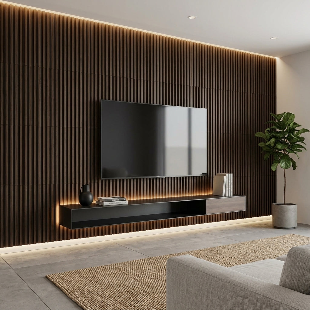 PVC Wall Grille Panel | 108 x 6.5 Inches | Walnut