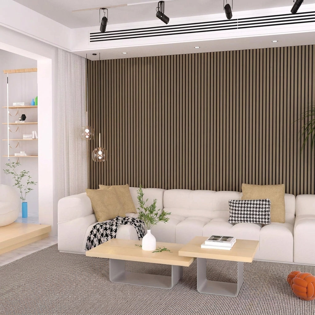 Acoustic Slatted Wood Wall Panel | 2×9 Ft | Black Walnut