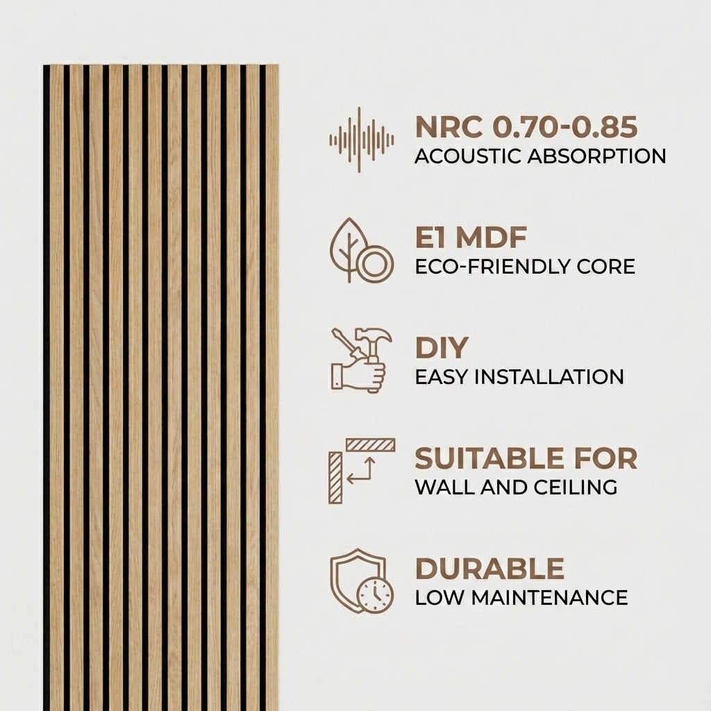 Acoustic Slatted Wood Wall Panel | 2×9 Ft | White Oak