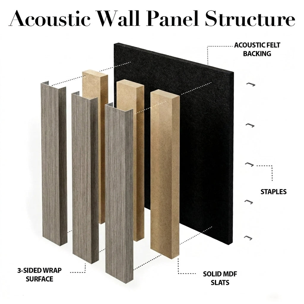 Acoustic Slatted Wood Wall Panel | 2×9 Ft | Smoked Walnut