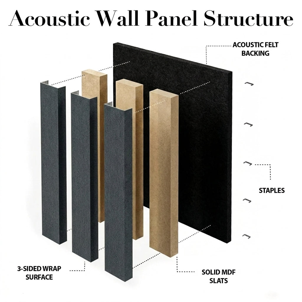 Acoustic Slatted Wood Wall Panel | 2×9 Ft | Charcoal Black