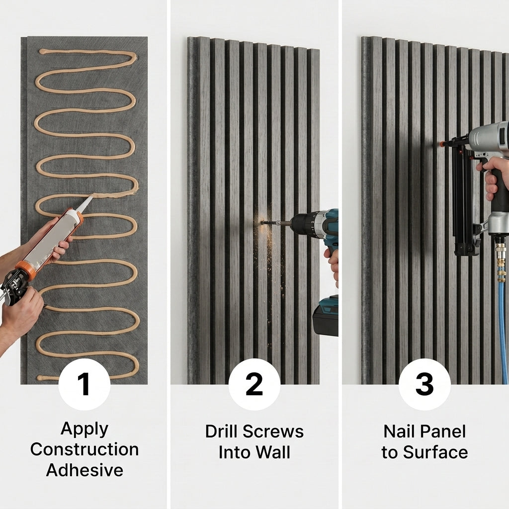 Acoustic Slatted Wood Wall Panel | 2×9 Ft | Washed Grey