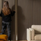 Acoustic Slatted Wood Wall Panel | 2×9 Ft | Black Walnut
