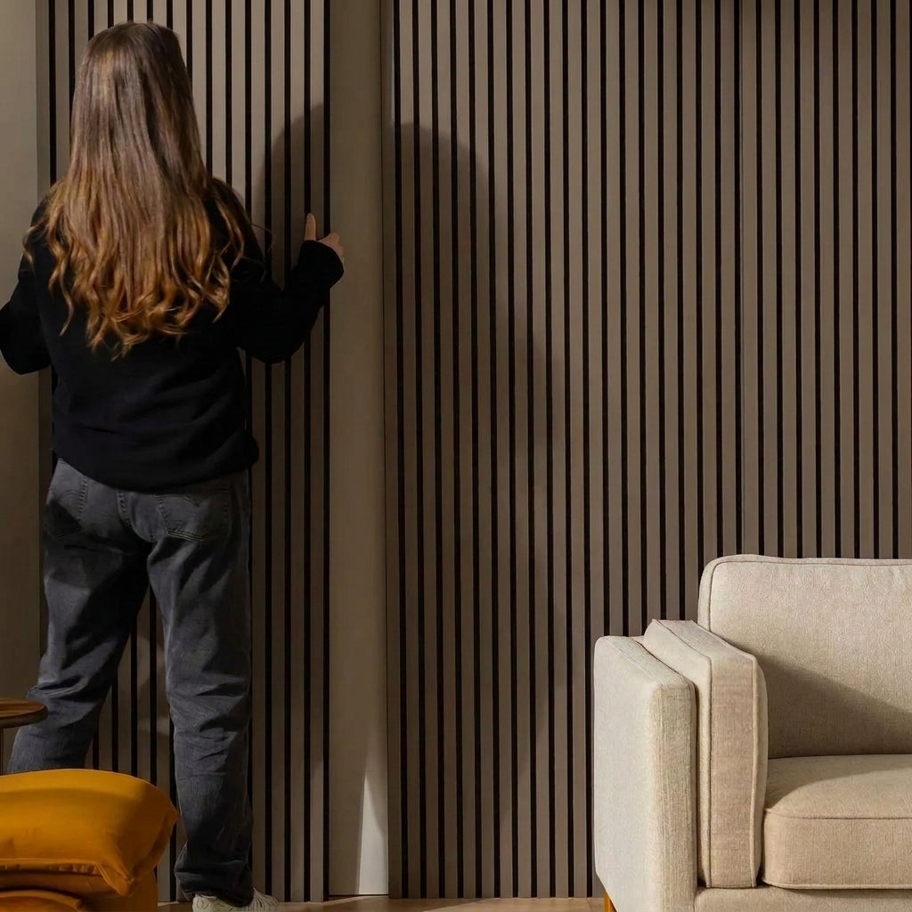 Acoustic Slatted Wood Wall Panel | 2×9 Ft | Black Walnut