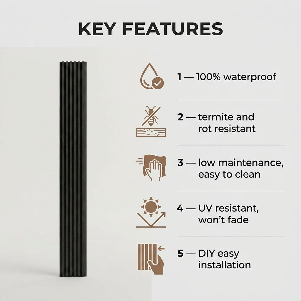 PVC Wall Grille Panel | 108 x 6.5 Inches | Black
