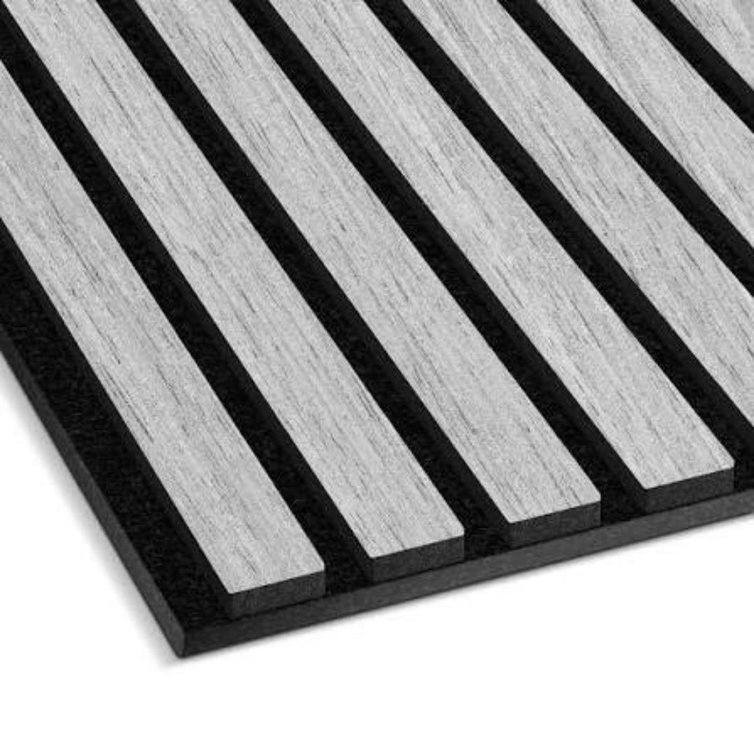 Acoustic Slatted Wood Wall Panel | 2×9 Ft | Grey Oak