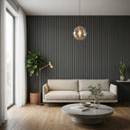 Acoustic Slatted Wood Wall Panel | 2×9 Ft | Charcoal Black