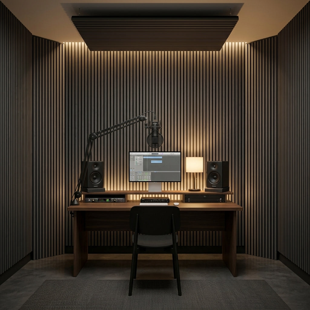 Acoustic Slatted Wood Wall Panel | 2×9 Ft | Charcoal Black