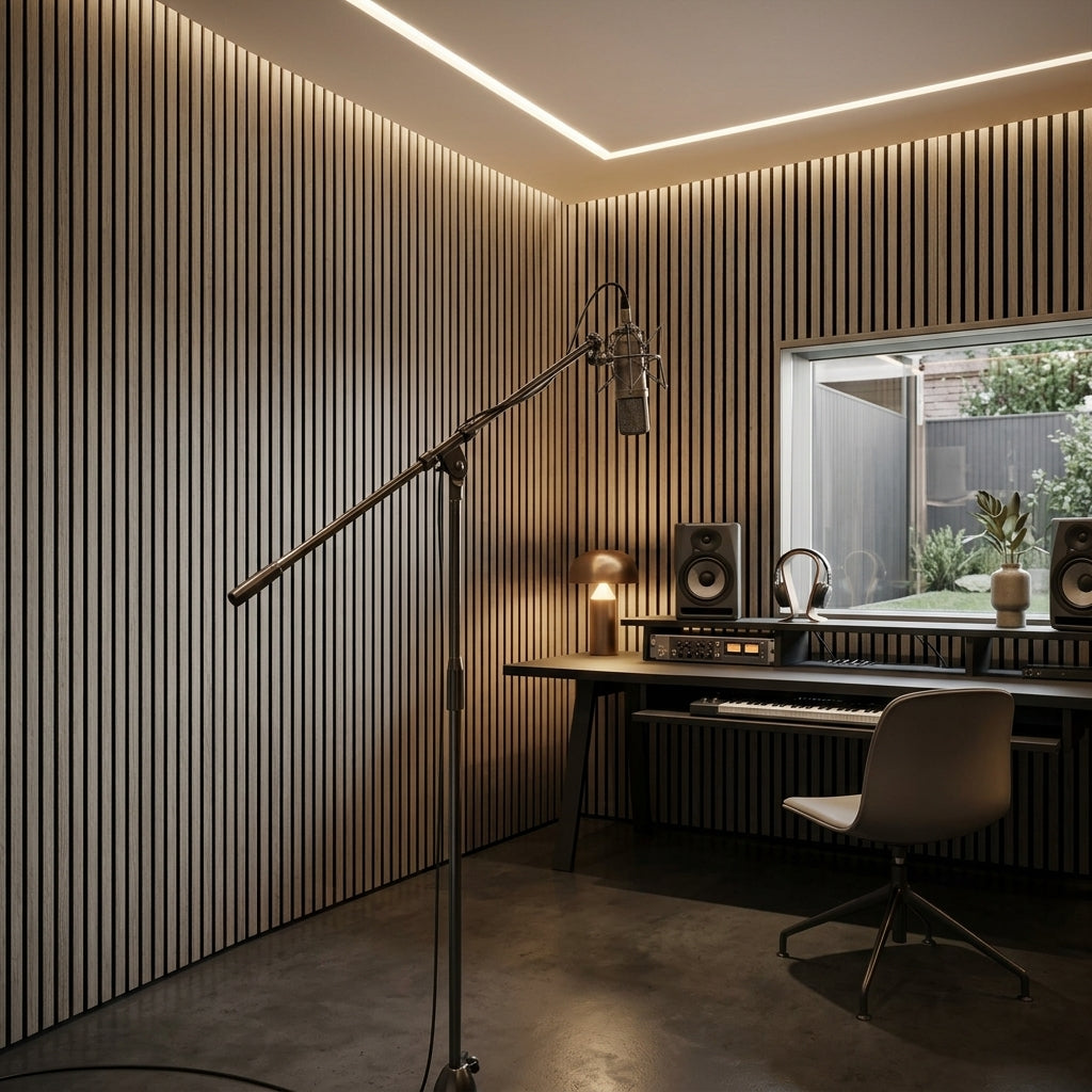 Acoustic Slatted Wood Wall Panel | 2×9 Ft | Smoked Walnut