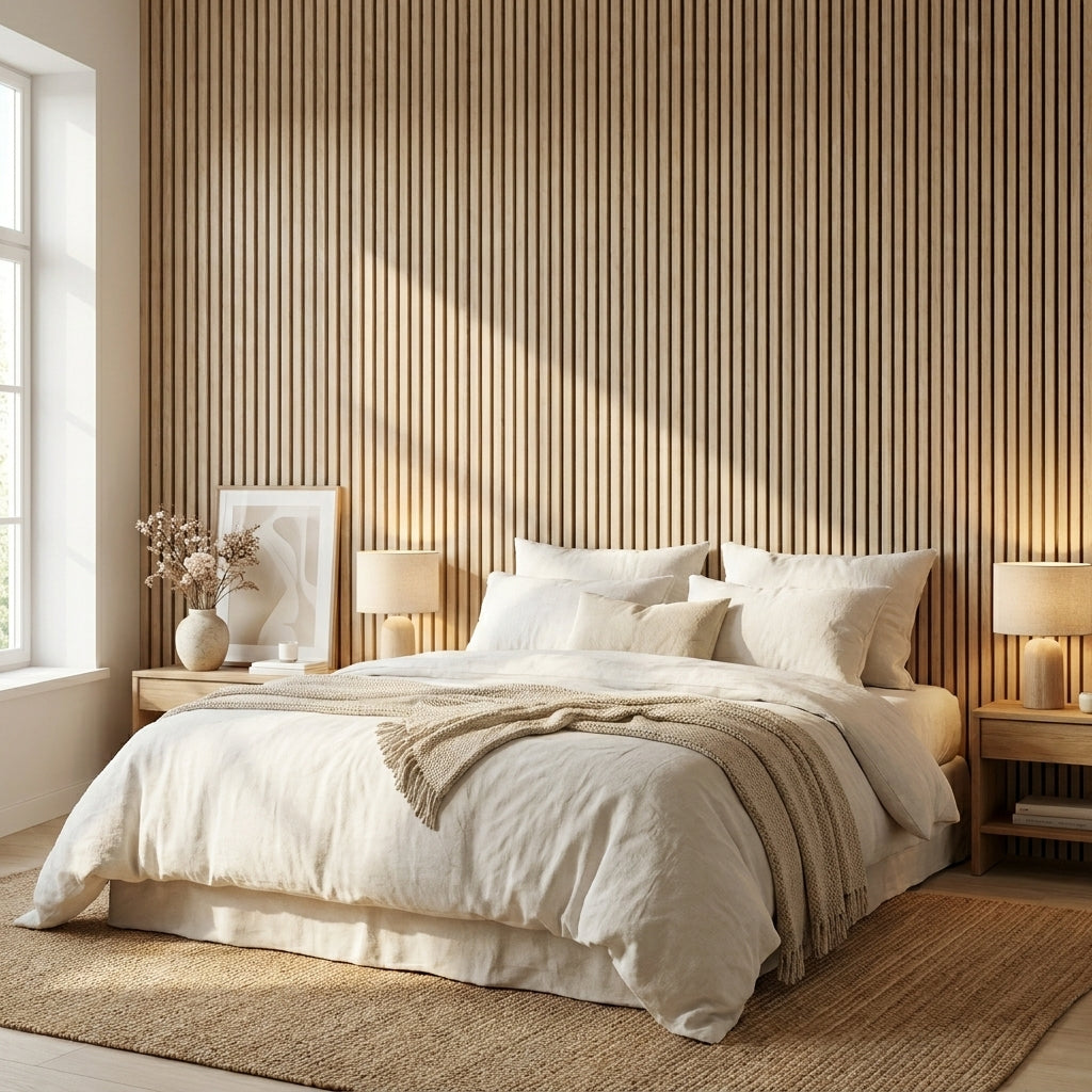 Acoustic Slatted Wood Wall Panel | 2×9 Ft | Light Oak