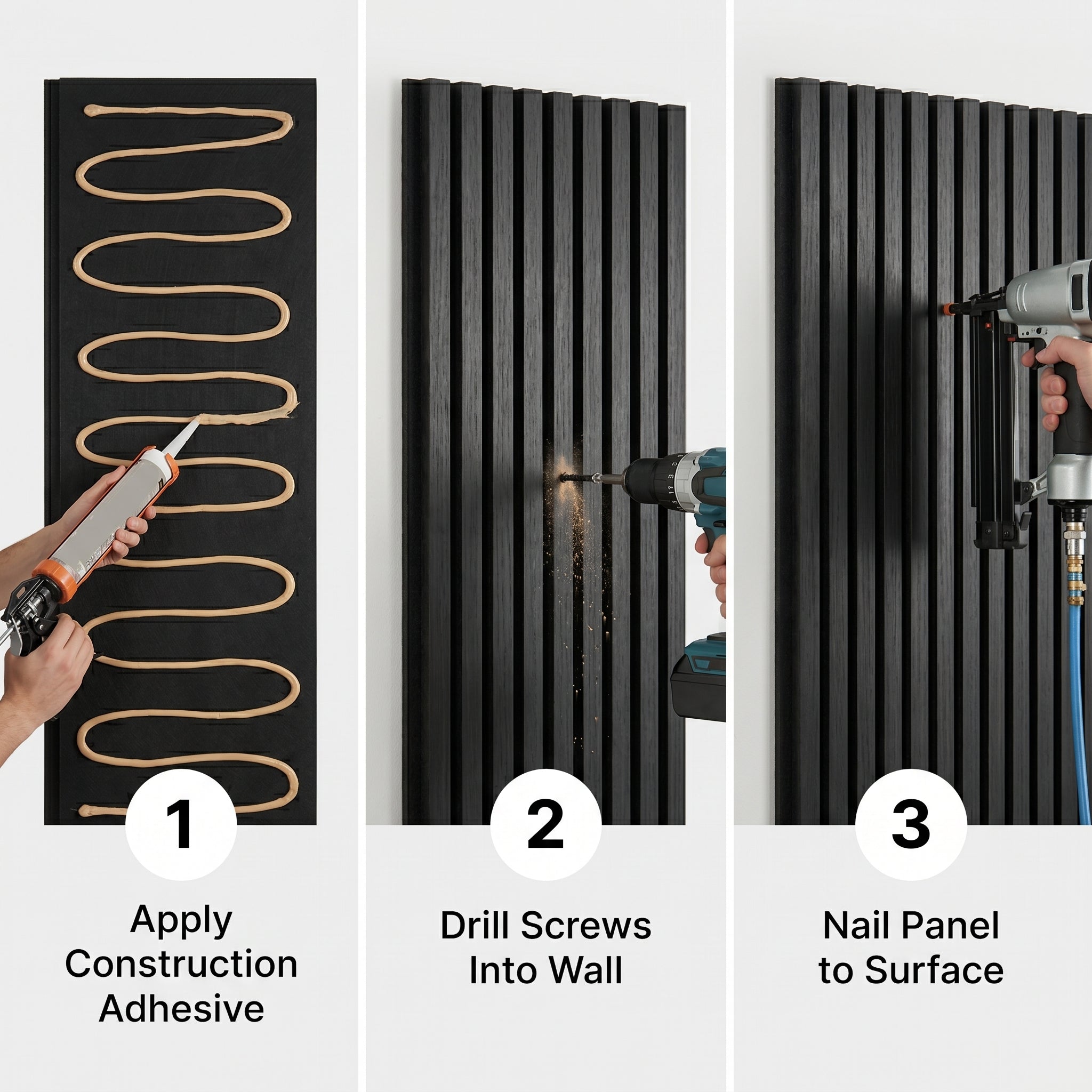 Acoustic Slatted Wood Wall Panel | 2×9 Ft | Charcoal Black