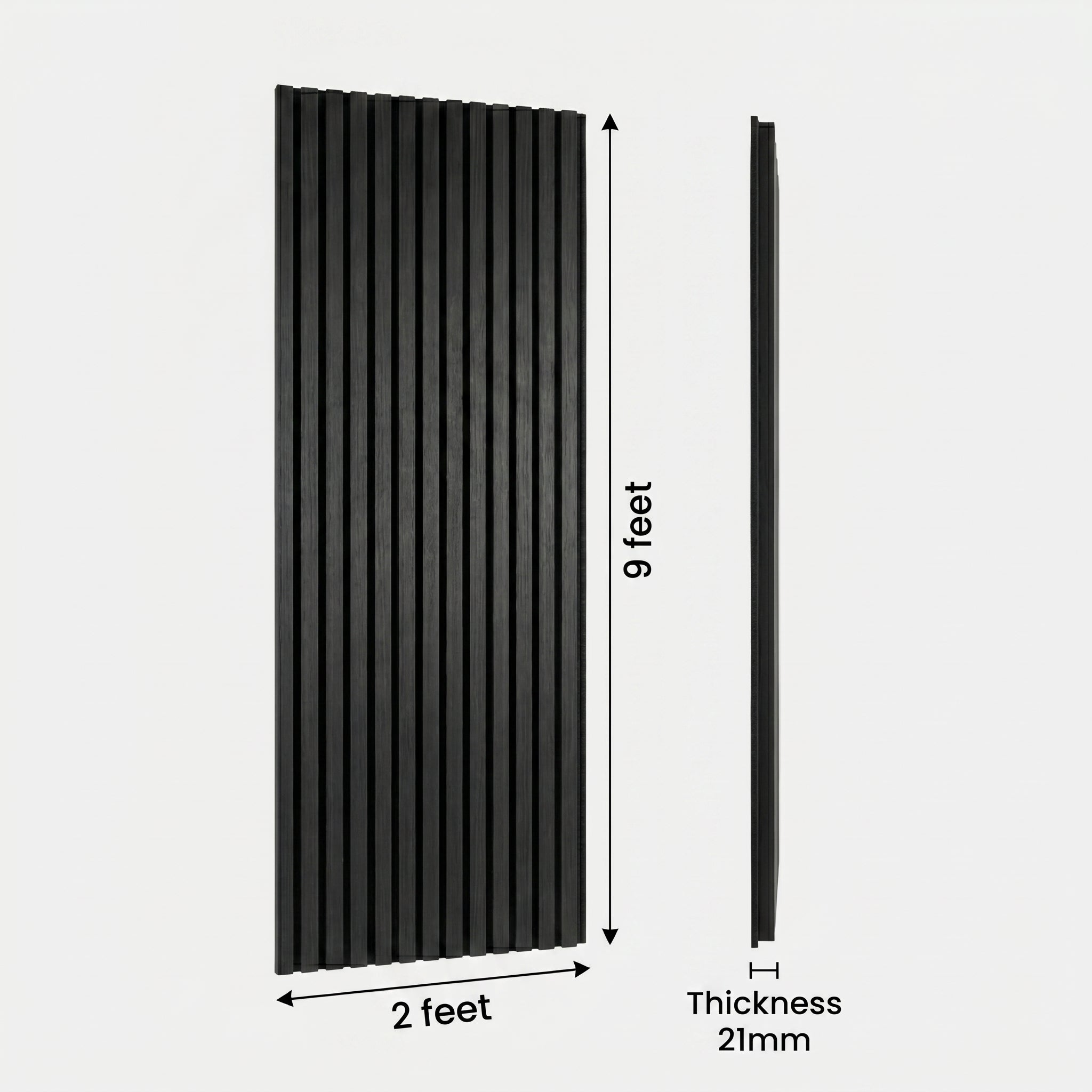 Acoustic Slatted Wood Wall Panel | 2×9 Ft | Charcoal Black