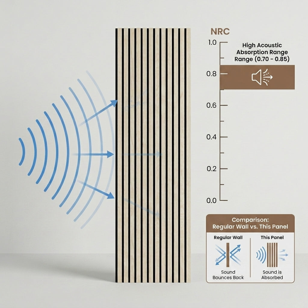 Acoustic Slatted Wood Wall Panel | 2×9 Ft | Light Oak