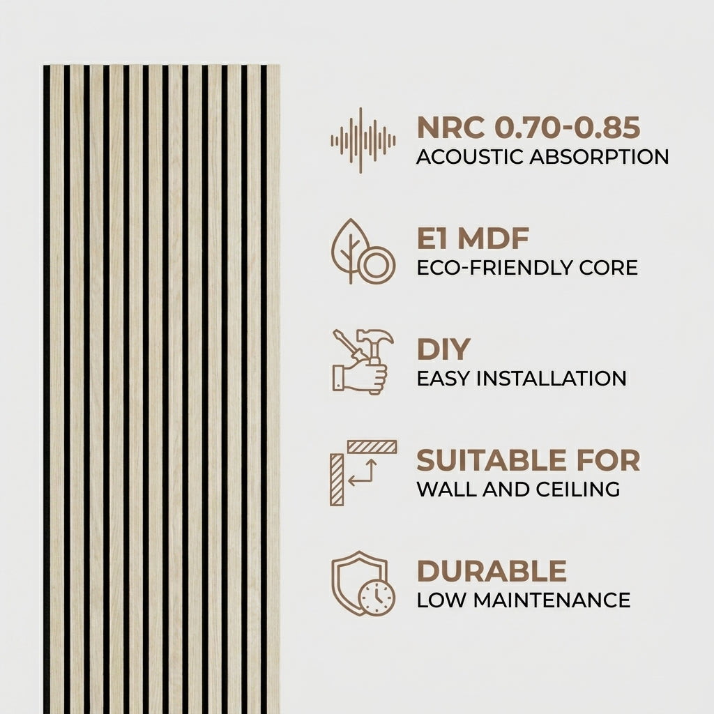 Acoustic Slatted Wood Wall Panel | 2×9 Ft | Light Oak