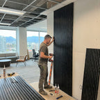 Acoustic Slatted Wood Wall Panel | 2×9 Ft | Marble Black