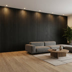 Acoustic Slatted Wood Wall Panel | 2×9 Ft | Charcoal Black