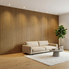 Acoustic Slatted Wood Wall Panel | 2×9 Ft | Teak