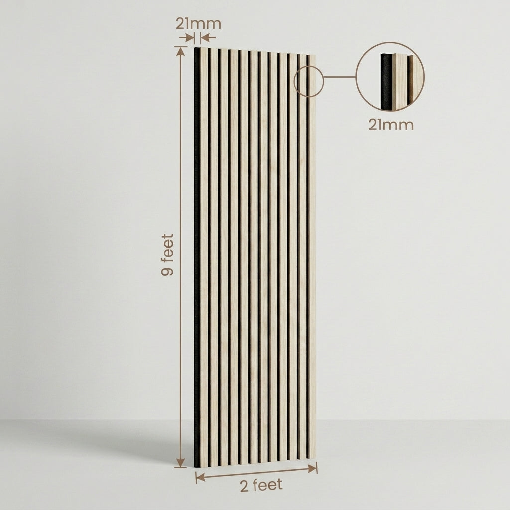 Acoustic Slatted Wood Wall Panel | 2×9 Ft | Light Oak