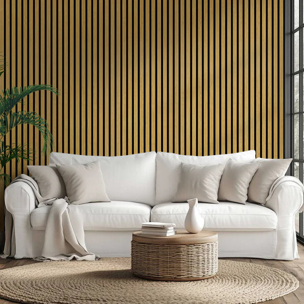 Acoustic Slatted Wood Wall Panel | 2×9 Ft | Teak