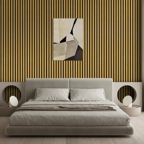 Acoustic Slatted Wood Wall Panel | 2×9 Ft | Teak