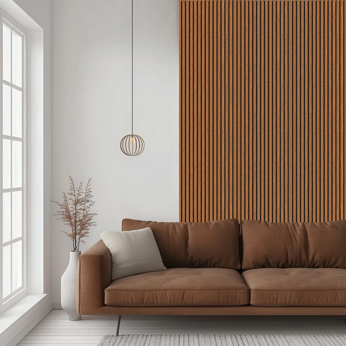 Acoustic Slatted Wood Wall Panel | 2×9 Ft | Walnut