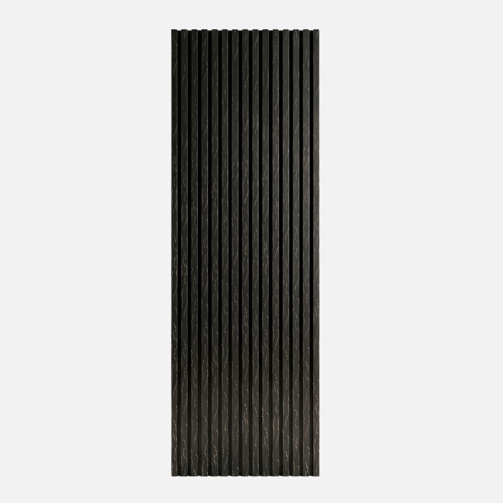 Acoustic Slatted Wood Wall Panel | 2×9 Ft | Marble Black