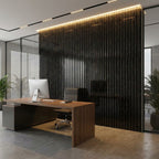Acoustic Slatted Wood Wall Panel | 2×9 Ft | Marble Black