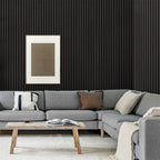 Acoustic Slatted Wood Wall Panel | 2×9 Ft | Charcoal Black