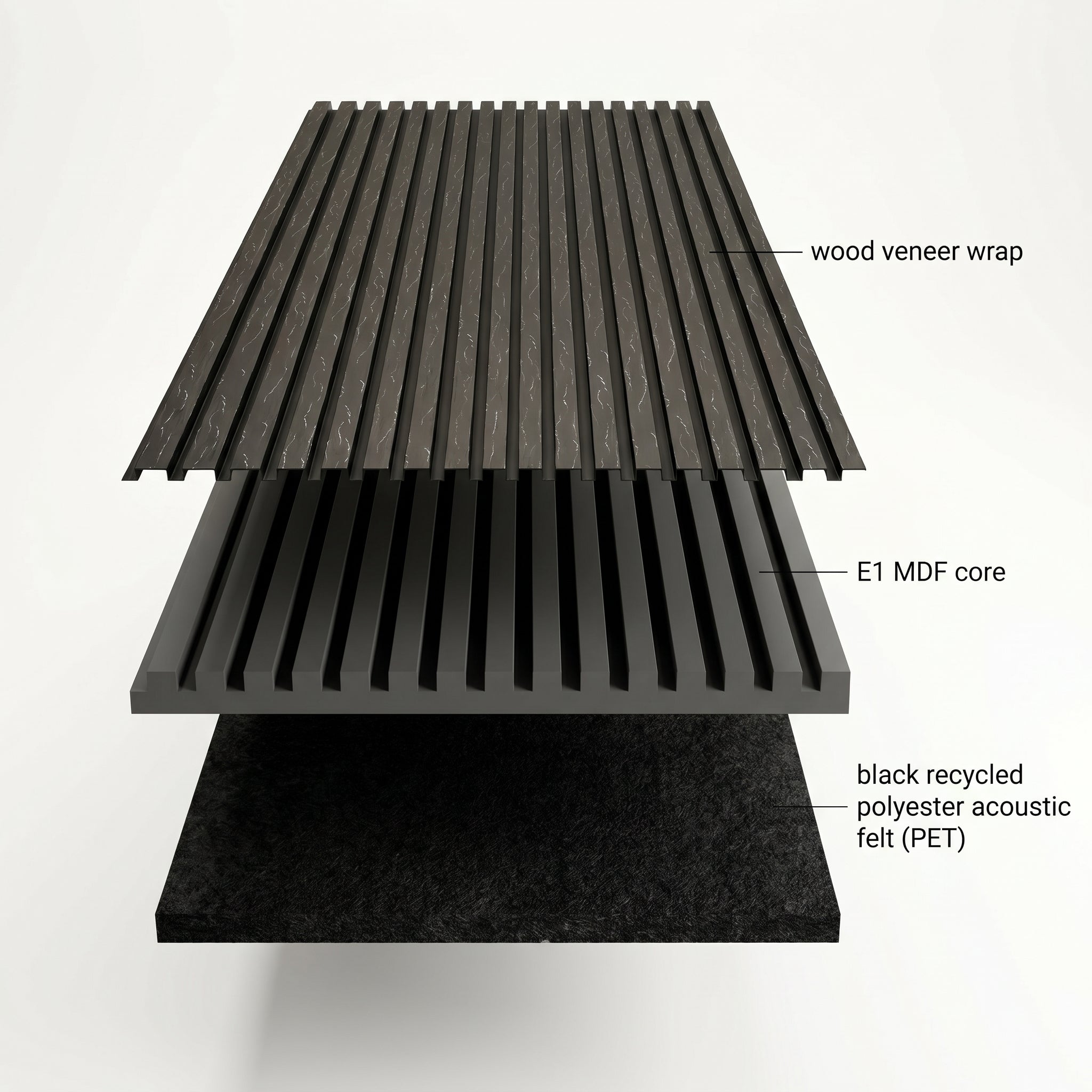Acoustic Slatted Wood Wall Panel | 2×9 Ft | Marble Black