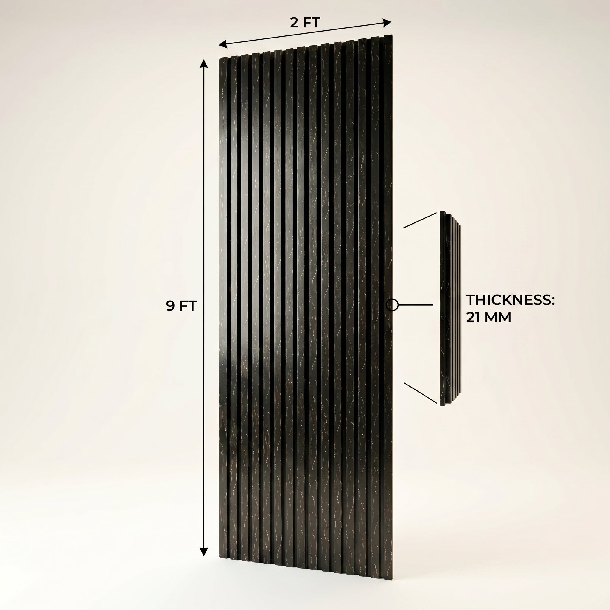 Acoustic Slatted Wood Wall Panel | 2×9 Ft | Marble Black